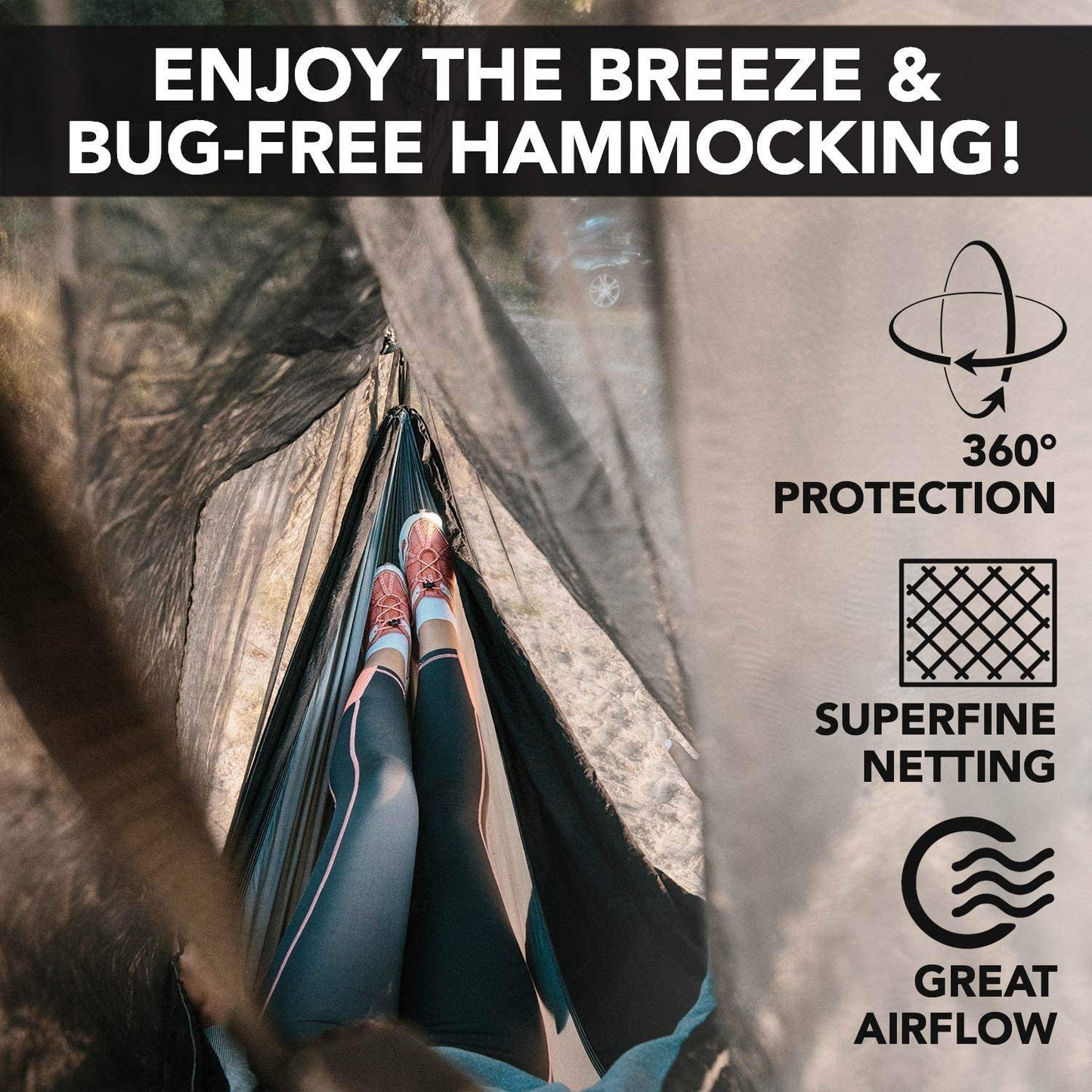 Foxelli Hammock Camping Set – Bundle Includes Camping Hammock, Rain Tarp, XL Tree Straps & Hammock Net