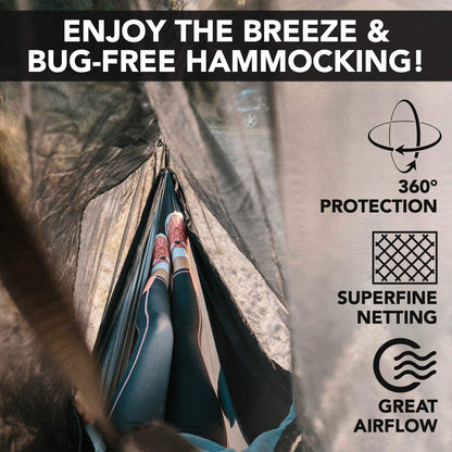 Foxelli Hammock Camping Set – Bundle Includes Camping Hammock, Rain Tarp, XL Tree Straps & Hammock Net
