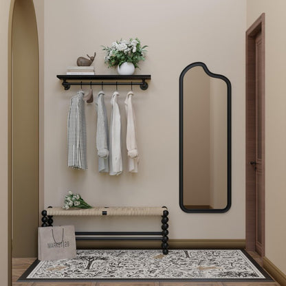 TEDIDUWA Black Clothes Rack 36in, Wall Mounted Garment Rack with Black Real Wood Shelf, Heavy Duty Hanging Clothes Rack, Multi-Purpose Hanging Rod, Space-Saving Closet Storage