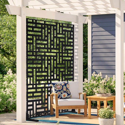 VEVOR Metal Privacy Screen, 47" W x 76" H, Outdoor Privacy Screens 3-Panel, Freestanding Outdoor Divider with Stand, Decorative Garden Steel Privacy Fence for Balcony Patio Indoor Room Hot Tub Black