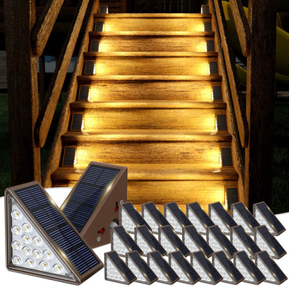 JOFIOS Solar Step Lights for Outside,24pack Solar Stair Lights Outdoor Waterproof IP67,Outdoor Deck Step Light,Solar Outdoor Lights for Staircase,Patio(Warm Brown)