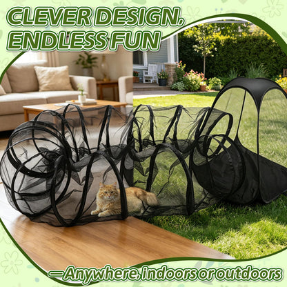 CypherX Extra Large Catio Outdoor Cat Enclosure, 3-Tier Cat Tents with Tunnels for Indoor Cats/Pop Up Cube, Cat Tower Playpen with 2 Tunnels and Tents, Portable Pet Playhouse for Outside, Patio(Grey)