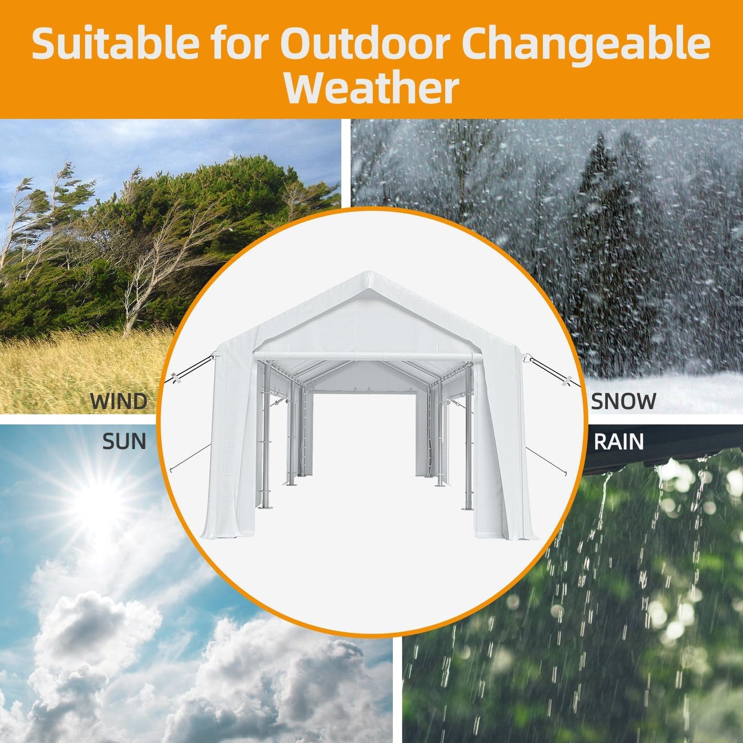 IDEALHOUSE 12x20 FT Heavy Duty Carport Canopy - Portable Garage with 6 Doors (4 Roll-Up + 2 Side), Waterproof All-Weather Shelter for Pickup Trucks & Boats (White)