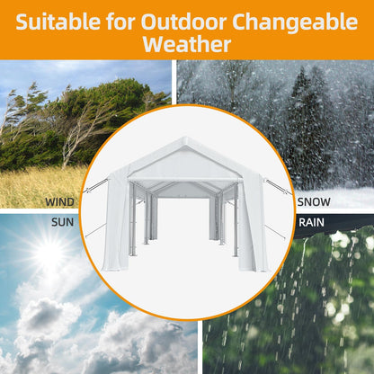 IDEALHOUSE 12x20 FT Heavy Duty Carport Canopy - Portable Garage with 6 Doors (4 Roll-Up + 2 Side), Waterproof All-Weather Shelter for Pickup Trucks & Boats (White)