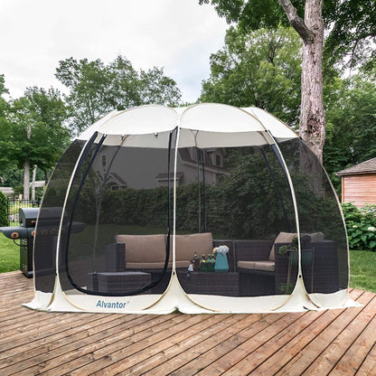 Alvantor® Screen House Room Camping Tent Outdoor Canopy Pop Up Sun Shade Shelter 8 Mesh Walls Not Waterproof Beige 12'x12' Patent Pending