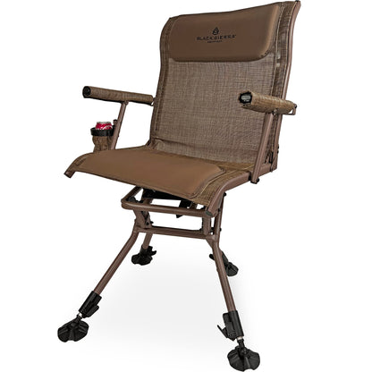Black Sierra XL Swivel Hunting Chair 360 Silent Blind Seat Heavy Duty Support 300 lbs w/Padded Armrests, All Terrain Feet Cupholder and Carry Strap, Portable Outdoor Seat for Turkey and Deer Hunting
