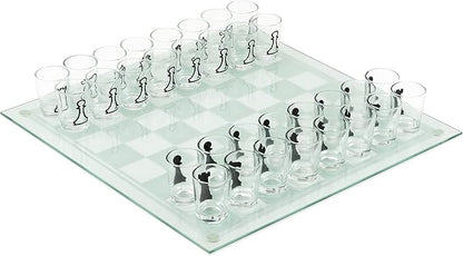 True Shot Glass Chess Game Chess Board with Shot Glass Chess Pieces Clear Glass and Frosted Glass Chess Drinking Game