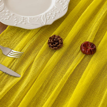 Keketoarrange 3pcs Yellow Gauze Rustic Cheesecloth Table Runner 120 Inch 10 FT for Wedding Baby Shower Bridal Shower Birthday Engagement Garden Outdoor Party Long Sheer Boho Decorations