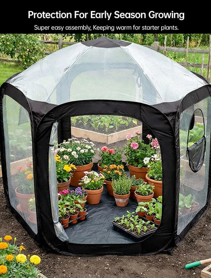Porayhut Pop Up Greenhouse Tent,Portable Large Walk-in Plant House 10’X10’ ,Indoor Outdoor Gardening Plant Sunshine Room with PVC Mesh Cloth Cover for Protecting Plant from Cold Frost & Birds