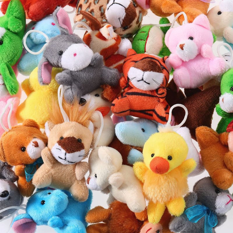 Skylety 60 Pack Animals Mini Plush Party Favors, Cute Small Plush Stuffed Animal Keychain Toy in Bulk for Carnival Prizes, Easter Basket Stuffers, Classroom Reward, Kindergarten Goodie Bag Fillers