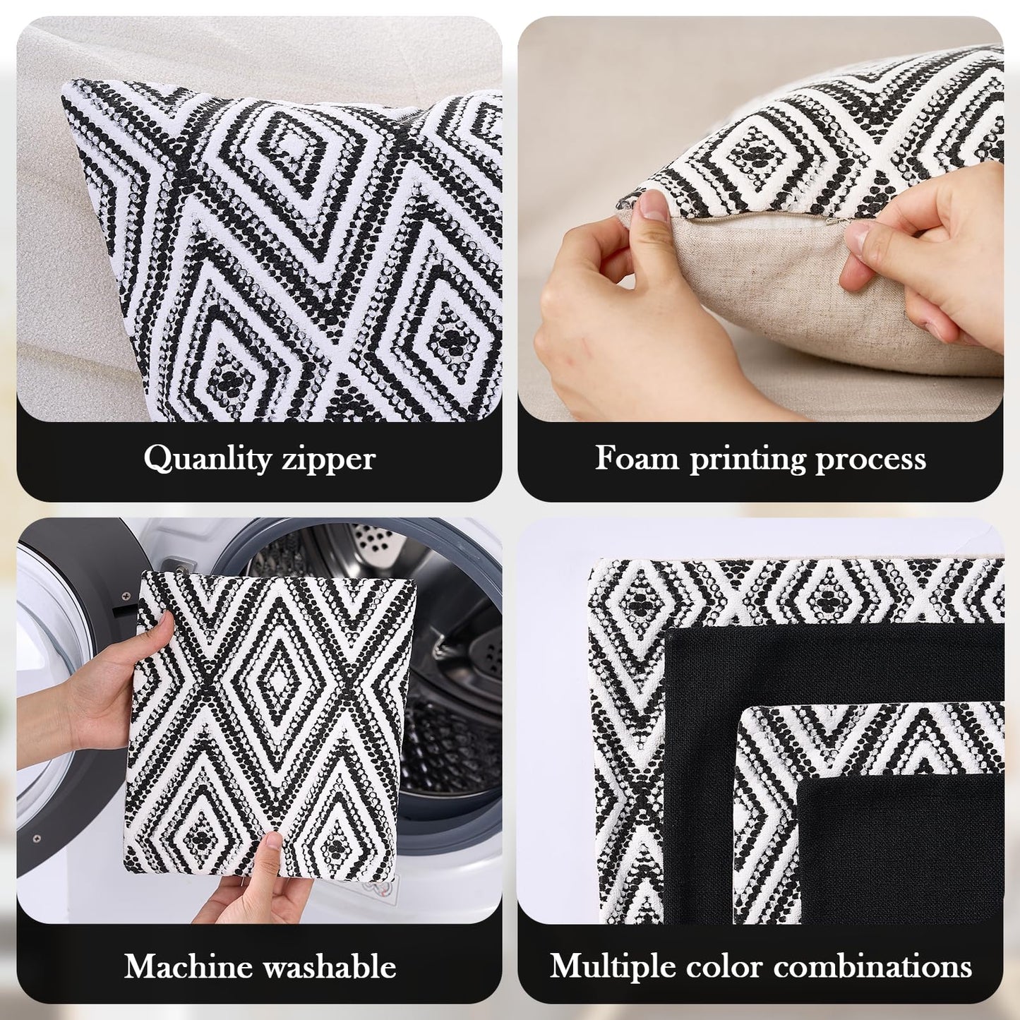 HPUK Decorative Throw Pillow Covers Set of 4 Square Couch Pillows Linen Cushion Cover for Couch Sofa Living Room, 18"x18" inches, Blue