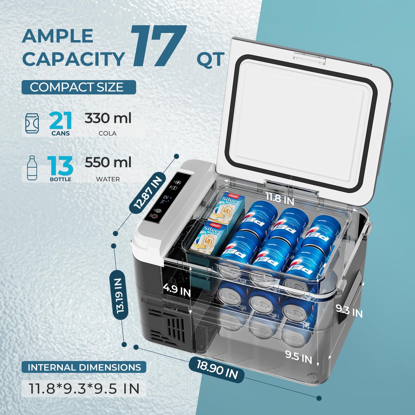 EUHOMY 12 Volt Refrigerator, 17 Quart (15L) Compressor Electric Cooler APP Control, Car Fridge 12/24V DC & 120-240V AC, Car Refrigerator -4℉~68℉, Portable Freezer for RV, Travel, Camping