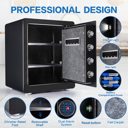 Safe Box, 1.9 Cubic Feet Security Home Safe Box, W/Electronic Digital Keypad, Dual Alarm System, LED Light, Adjustable Shelf, for Money,Documents, Jewelry, Home, Hotel Use, 15"D x 12.2W" x 17.7"H