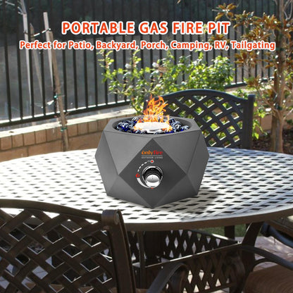 ONLYFIRE OUTDOOR LIVING 14” Modern Tabletop Fire Pit for Table with Umbrella Hole, Portable Gas Firepit for 1lb Propane Gas, Patio Backyard Porch Camping RV Tailgating, Bottom-Mounted FP003