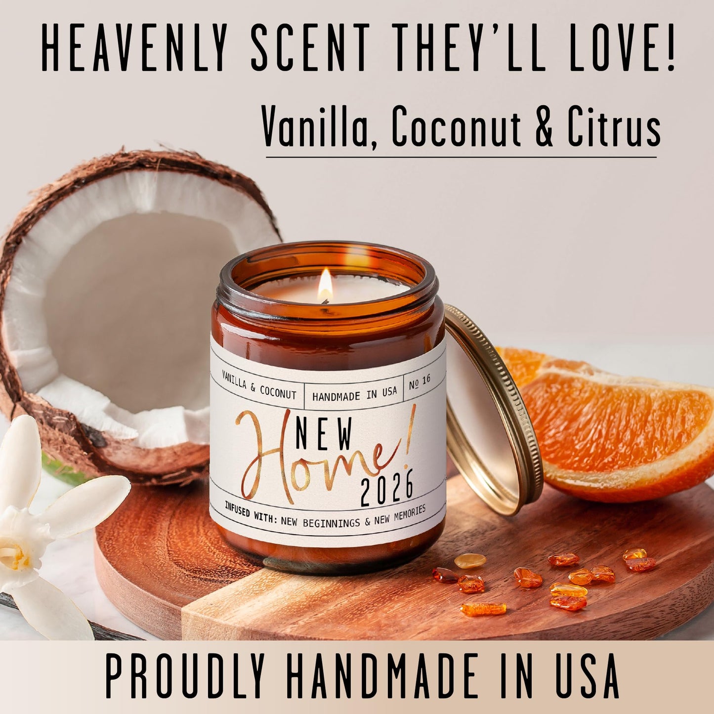 House Warming Gifts New Home, Housewarming Gifts New Home '2026' Soy Candle, w/Vanilla, Coconut & Vetiver I for New House, New House Gift I 9oz Jar, 50Hr Burn, Made in USA