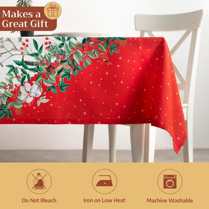 Maison d' Hermine Table Cloth Rectangle Table 100% Cotton 70 x 90 Inches Fall Tablecloth Reusable Everyday Use for Thanksgiving Christmas Decorations Dining Farmhouse Party (Noel)