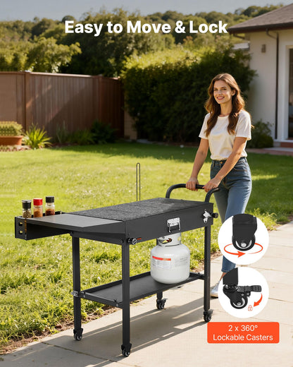 VEVOR Outdoor Grill Cart, 31.0 x 17.0 inch Tabletop Size Grilling Table, Foldable Outdoor Cooking Table with Tissue Holder, Hooks, Wheels, Side Table, BBQ Prep Tables for Picnic, Kitchen, Courtyard