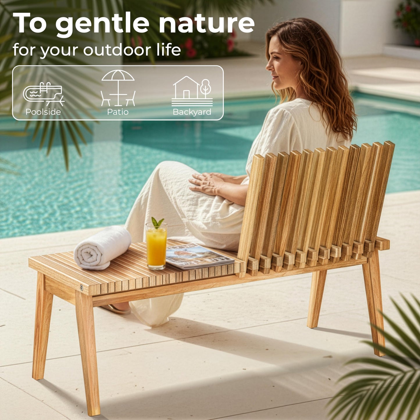 Melino Wooden Bench Outdoor 47" Convertible Acacia Wood Bench, Solid Wood Indoor Patio Benches for Outdoors, 3 in 1 Garden Bench for Porch Entryway Living Room Backyard Deck, Natural