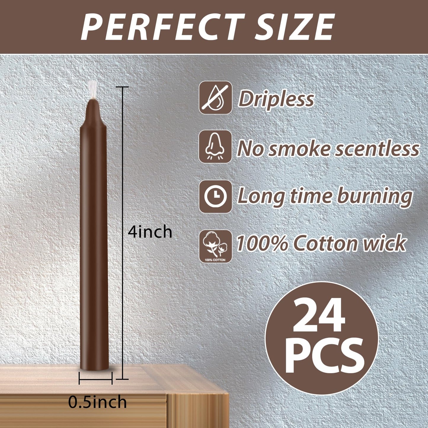 24 Pack Brown Spell Chime Candles – Premium Mini Unscented Taper Candles for Rituals, Prayer, Meditation, Altar, Spells – 4" Tall – Ideal for Witches & Spiritual Practices