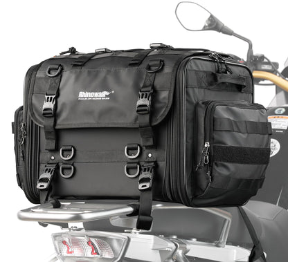 Rhinowalk Motorcycle Tail Bag, Expandable Motorcycle Travel Luggage Bags 60L, Waterproof All-Weather Trunk Rack Bag with Sissy Bar Straps & Helmet Rain Cover-Black