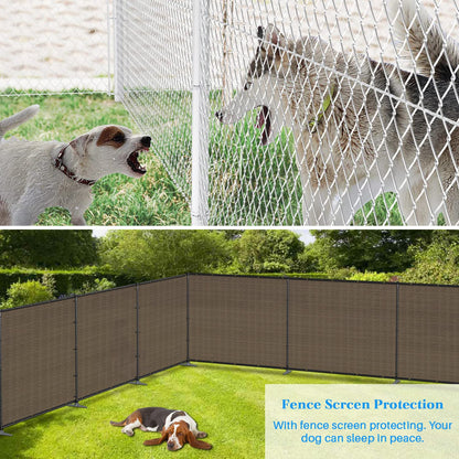 AwnPro 5' x 24' Outdoor Privacy Fence with Iron Poles Ground Spikes Dog Metal Garden Privacy Fence Backyard Patio Yard Barrier Boarder Divider (Brown)