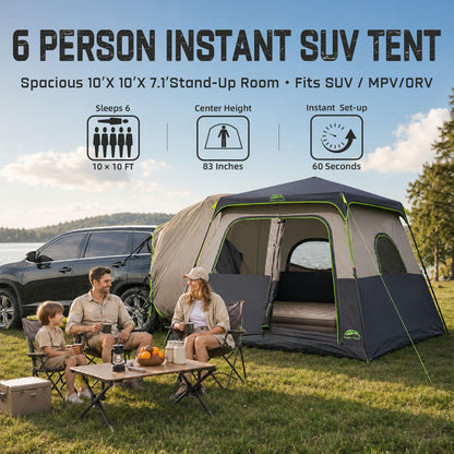 Happy Travel SUV Tents for Camping, 6 Person Instant Tent with 60 Seconds Easy Setup, Waterproof Car Tailgate Cabin Tent with Rainfly for Family Camping, Expandable Carry Bag,10' W X 10' L X 7.1' H