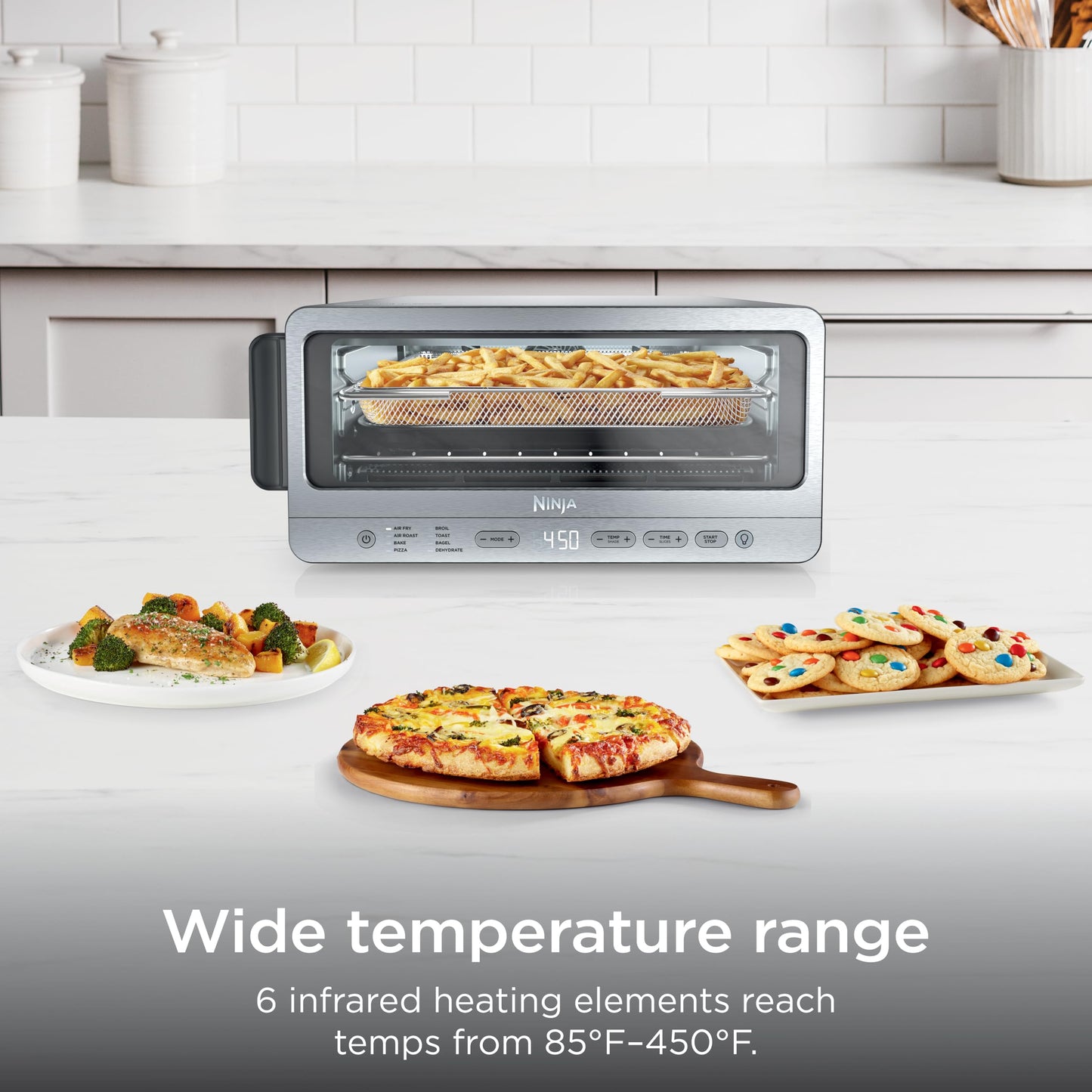 Ninja Flip Toaster Oven & Air Fryer, 8-in-1 Functionality, Flip Up for Storage Space, Large Capacity, Air Fry Basket, Wire Rack, Sheet Pan, Removable Crumb Tray, Stainless, 1800 Watts, SP151 (Renewed)
