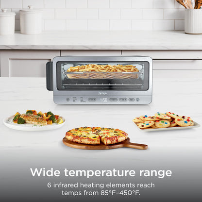 Ninja Flip Toaster Oven & Air Fryer, 8-in-1 Functionality, Flip Up for Storage Space, Large Capacity, Air Fry Basket, Wire Rack, Sheet Pan, Removable Crumb Tray, Stainless, 1800 Watts, SP151 (Renewed)
