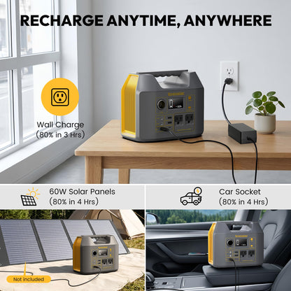 EnginStar Portable Power Station,300W Solar Generator, 110V 296Wh Power Bank Two Pure Sine Wave AC Outlet 80000mAh Lithium Battery Pack for Camping Outdoors Trip RV Hunting Vans Emergency Backup