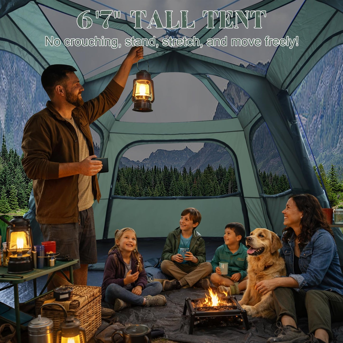 Castle Unicorn Instant 6-8 Person Camping Tent with Porch, Large Family Cabin Tent with 2 Rooms, Tall & Spacious 60s Easy Setup, Waterproof Glamping Tent, Big Tents for Outdoor Camping Hiking Backyard