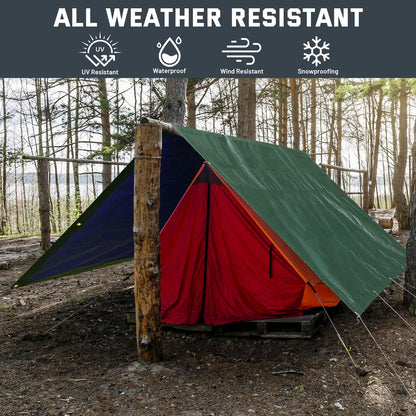 Kesfitt 16 Mil Heavy Duty Waterproof Tarp with Metal Grommets, Dark Green & Blue Reversible Poly Tarp, 20x30 ft, for Outdoor Protection, Yard, Garden, Farm, Camping & Equipment Coverage