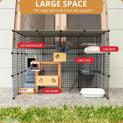 Oneluck 41 Inch Catio Outdoor Cat Enclosure with Super Large Enter Door, Balcony Cat Playpen with Platforms,DIY Outside Cat Patio Large Exercise Place Ideal for 1-3 Cats