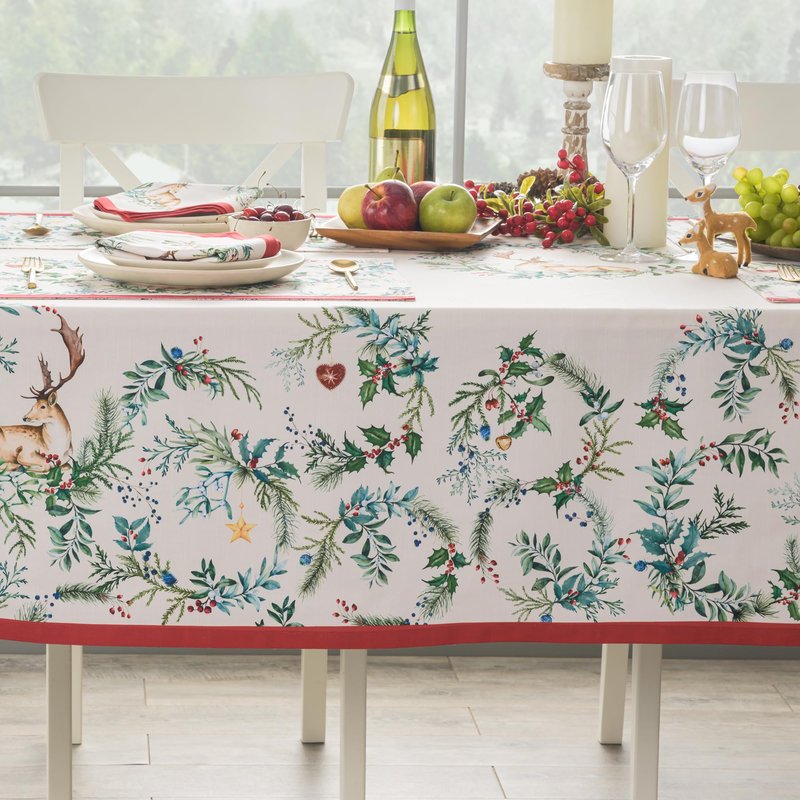 Maison d' Hermine Table Cloth Square Table 100% Cotton 54 x 54 Inches Fall Tablecloth Reusable Everyday Use for Thanksgiving Christmas Decorations Dining Farmhouse Party (Holly Time)