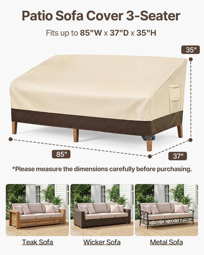 Vailge Heavy Duty Patio Sofa Cover - 100% Waterproof 3-Seater Outdoor Protection | 60"W x 35"D x 35"H, Beige & Brown