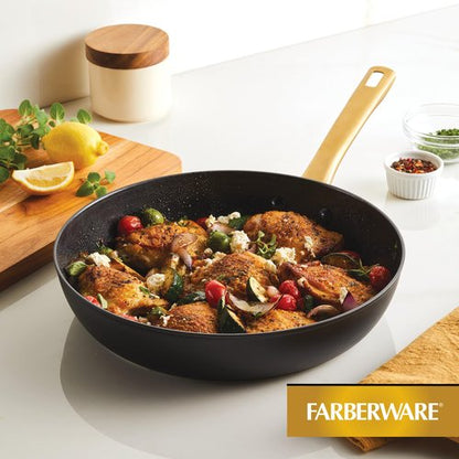 Farberware Forged Induction Ceramic Cookware Nonstick Frying Pan/Skillet, Dishwasher Safe, Suitable for All Stovetops, 12.25 Inch Fry Pan - Black and Gold