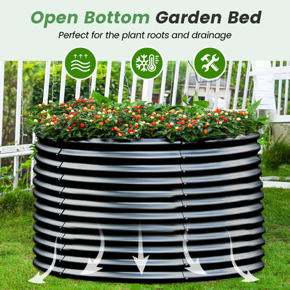 Land Guard 4×4×3ft Galvanized Raised Garden Bed Kit, Round Galvanized Planter Raised Garden Boxes Outdoor, Large Metal Raised Garden Beds for Vegetables, Grey