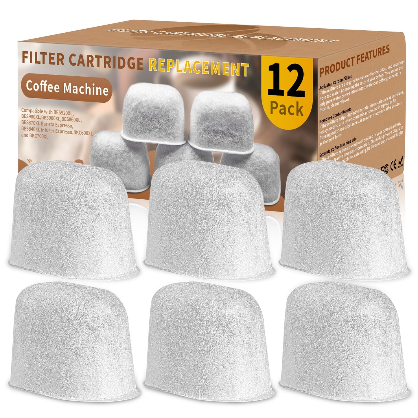 Water Filters Compatible with Breville - 12PCS Water Filter Ion-Exchange Resin Replacement for Coffee Machine for BWF100 BES810 BES840 BES860 BES870 BES878 BES900 BES920 BEP920