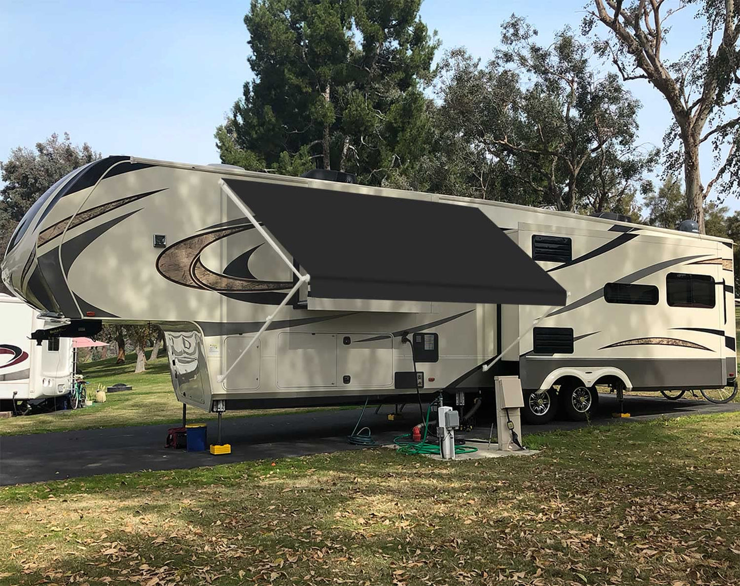 Leaveshade RV Awning Fabric Replacement Camper Trailer Awning Fabric Super Heavy Vinyl Coated Polyester 11'3''(Fit for 12' Awning)-Solid Black