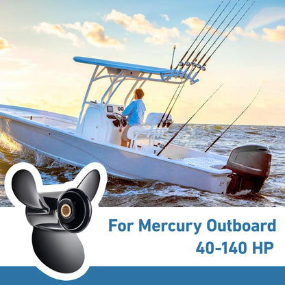 MARKGOO Propeller 13 3/4X15P for Mercury Outboard 40 50 60 70 75 80 90 100 115 125 140 HP Boat Motor Engine Parts Aluminum Prop 13.75X15 Pitch RH 15 Spline Tooth with Flo-Torq II Hub Kit 48-77342A45