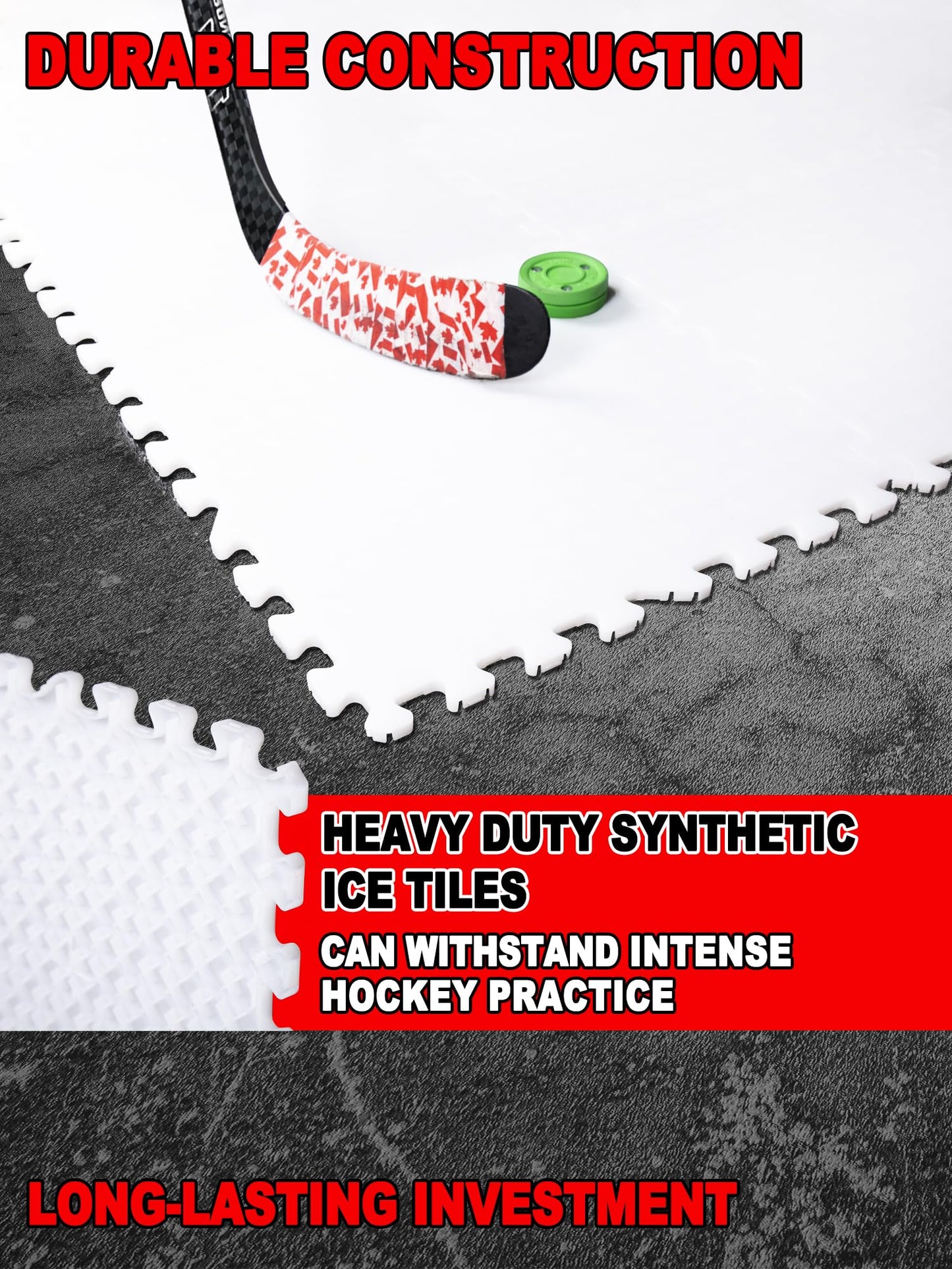 kasifei Hockey Synthetic Ice Tiles (12 Pack, 23.5 SQFT) - Dryland Flooring Tiles - Build Your Own Year-Round Hockey Training Surface - Easy to Assemble