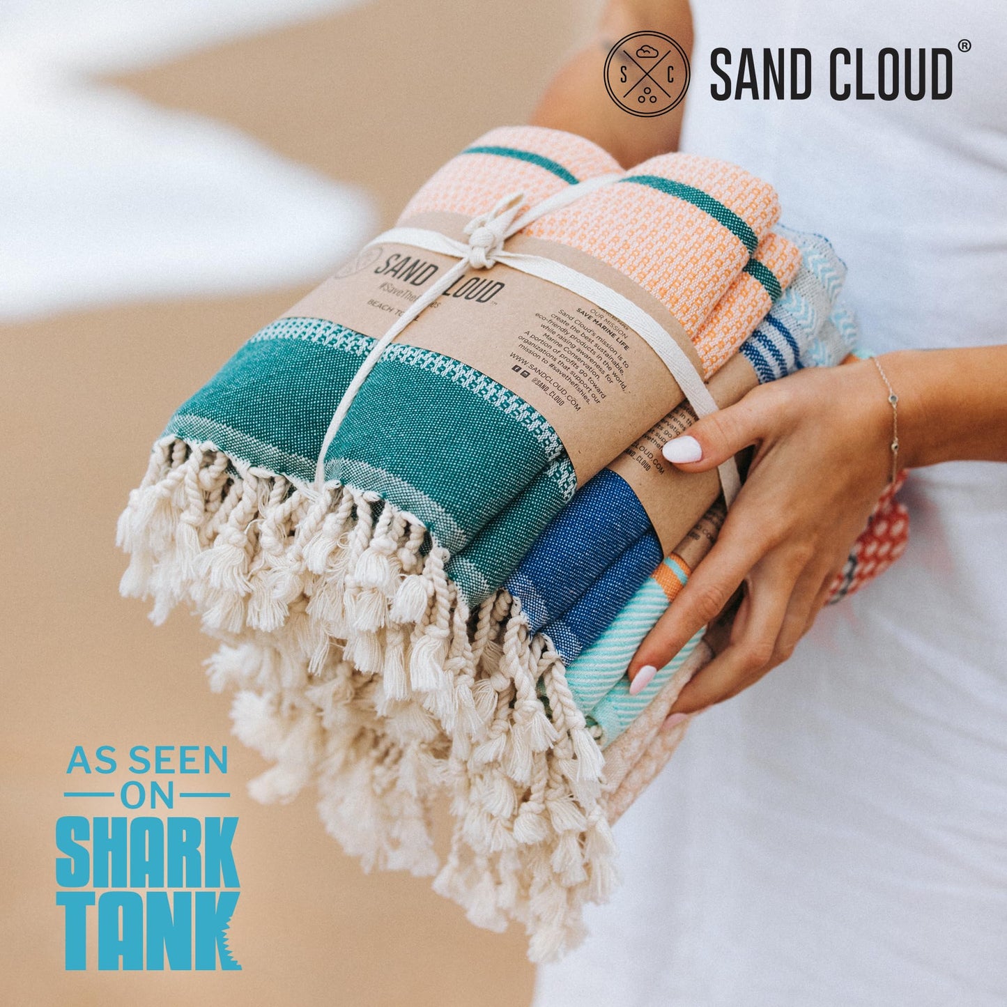 Sand Cloud Turkish Beach Towel - 100% Organic Cotton Turkish Bath Towels - Ultra Soft, Sand Resistant & Quick Dry Towel for Beach or Pool - As Seen on Shark Tank - Cali Dobby (4 Pack Assorted)