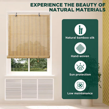 Bamboo Blinds for Interior Windows, Easy to Install Bamboo Shades for Indoor Windows, Custom Roller Shades for Indoor Window and Outdoor Patio, 48" W x 85" H