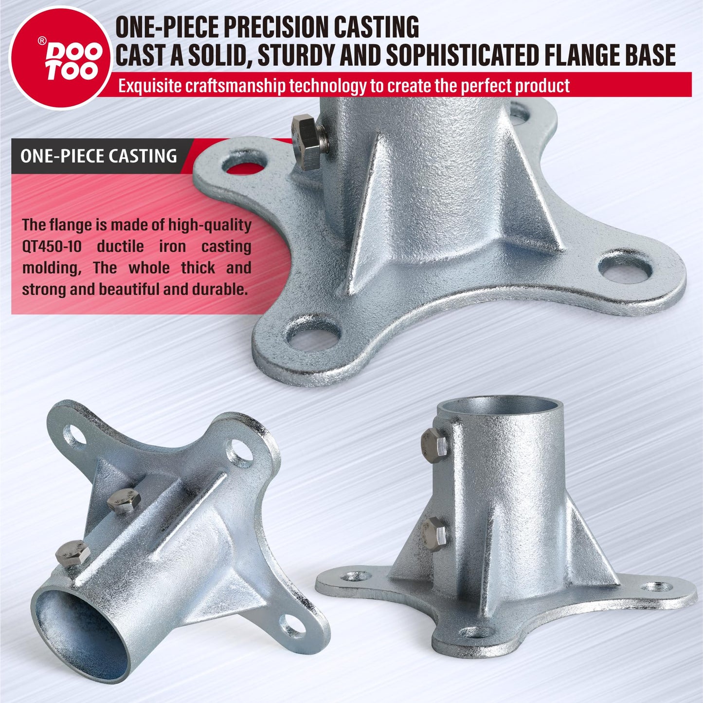 DooToo Chain Link Fence Post Flange - 2 1/2" Heavy Duty Round Post Base Bracket (8-Pack) Fits 2-3/8" Outer Diameter Fence/Mailbox/Flag Posts - Floor Mount Flange Kit