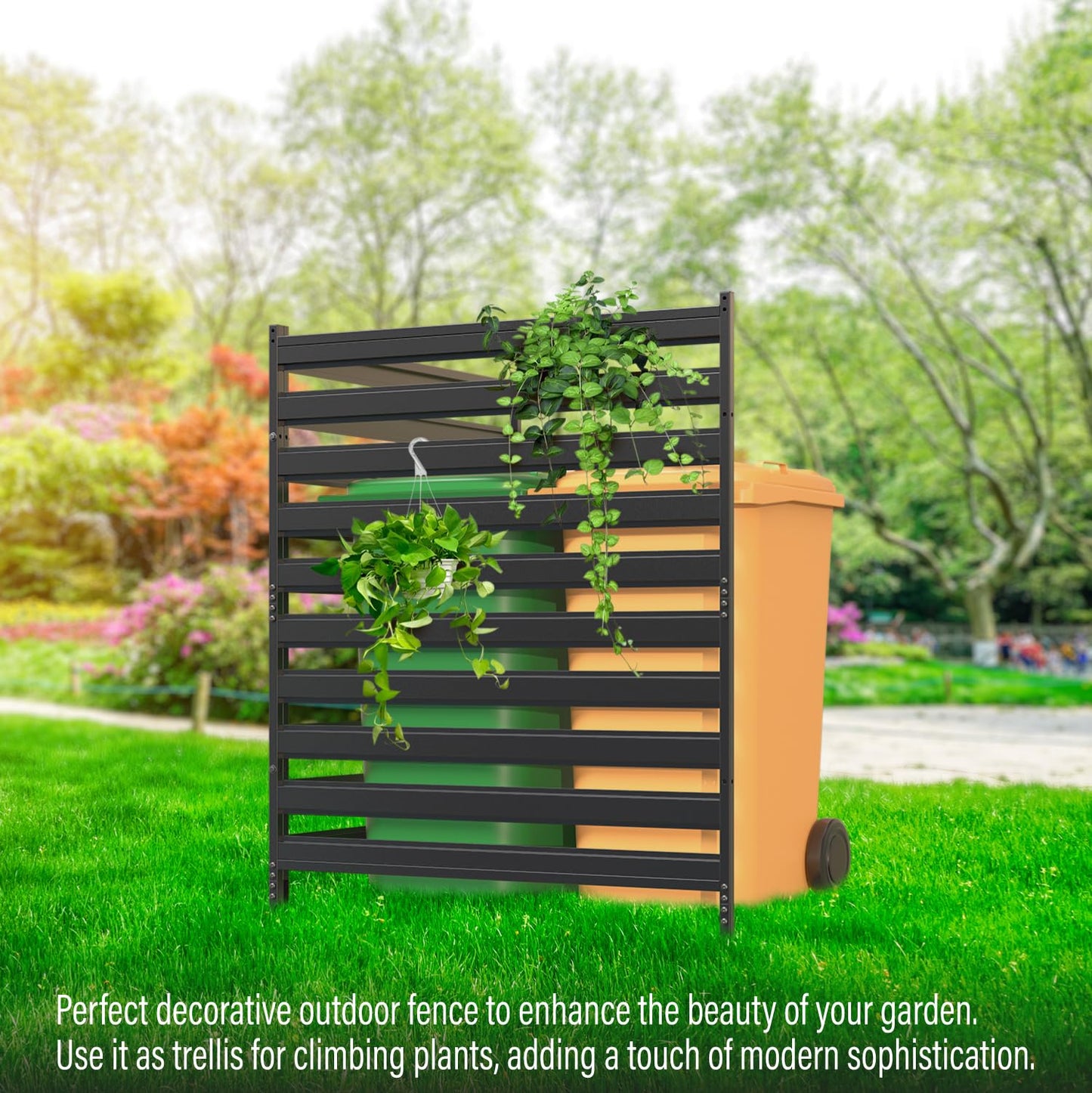 2 Panels 48" W x 48" H Air Conditioner Fences Screen, Metal Privacy Fence for Outside Unit, Pool Equipment Enclosure Trash Can Fence, No Dig Backyard Fencing for Outdoor (Black)
