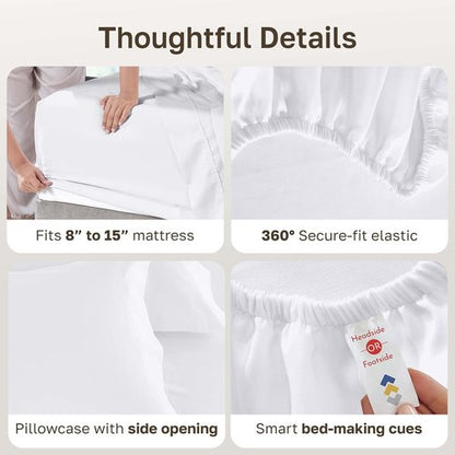 California Design Den Twin Sheet Set - Luxury 600 Thread Count 100% Cotton Sateen, Snug Fit - White