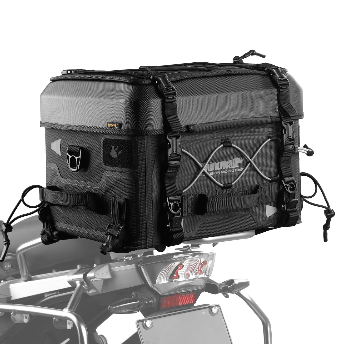 Rhinowalk 36L Motorcycle Tail Bag Hard Shell Top Case Lightweight Waterproof Rear Trunk with MOLLE System & Quick-Release Mounting – Touring Adventure Case