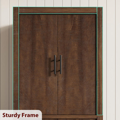 IDEALHOUSE Tall Wooden Kitchen Pantry Cabinet, Farmhouse 4-Magnetic Door Freestanding Food Storage Cupboard Pantry Cabinet with Adjustable Shelves & Large Storage for Dining, Living Room, Retro Brown