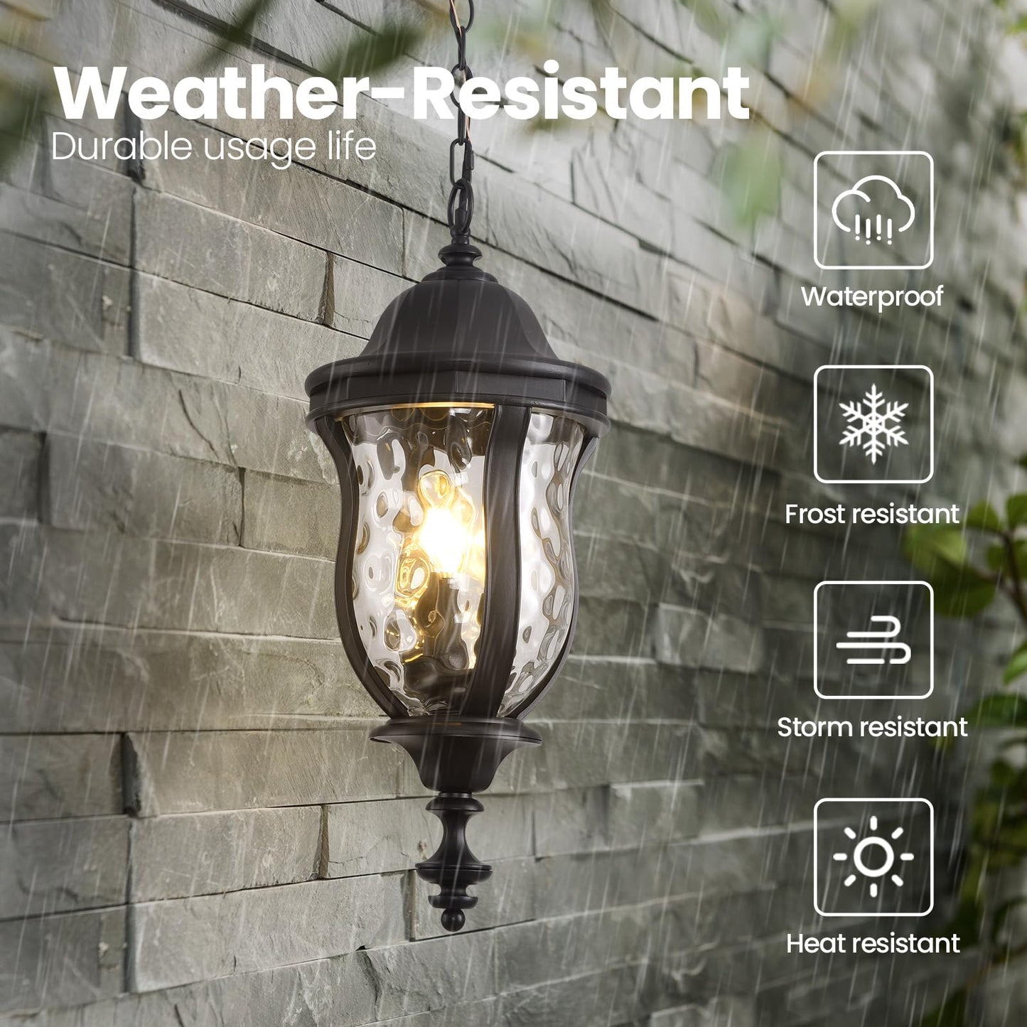 Smeike Large Outdoor Pendant Light Fixtures, 23.6'' Exterior Hanging Lantern Porch Light Adjustable, Black Hanging Lamp Farmhouse Exterior Chandelier Ceiling Mount for Entrance Patio