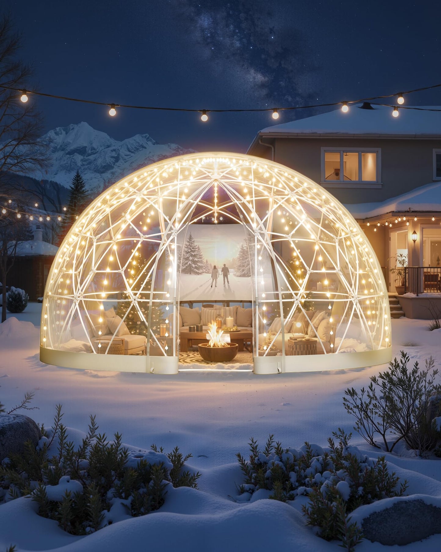 VEVOR Garden Dome Tent, 9.5 x 5.7 ft Outdoor Clear Bubble Tent for 2–4 Person, Weatherproof Geodesic Dome Greenhouse with Window, PVC Transparent