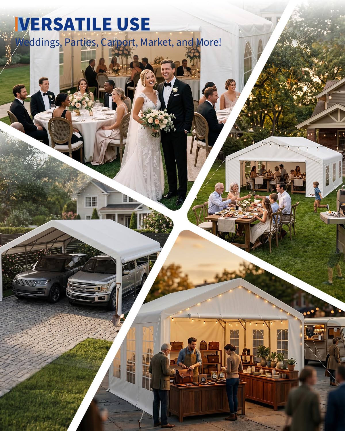 20x20 ft Heavy Duty Party Tent, Upgraded Galvanized Steel Frame Outdoor Canopy, with Mesh Screen & PE Roll-Up Double Doors, Removable Sidewalls and Windows, Wedding Event Commercial Carport